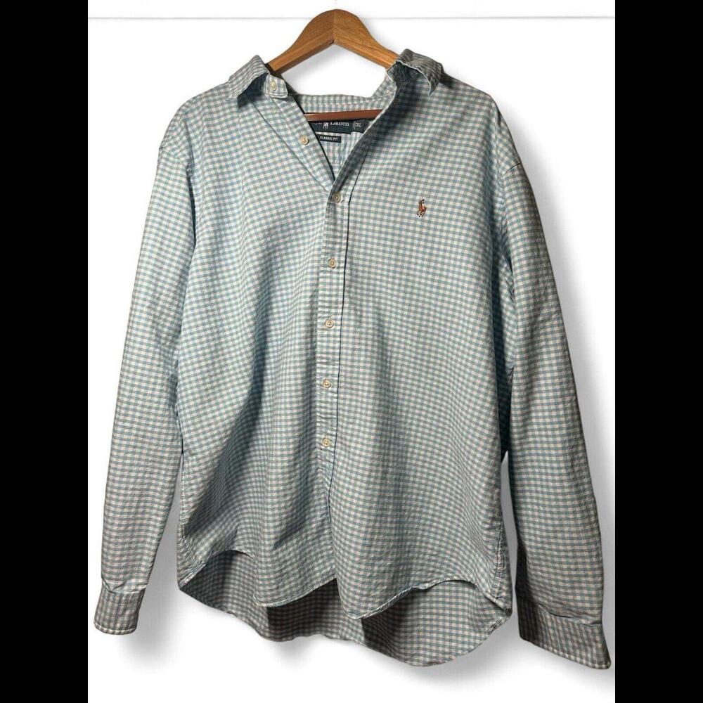 Ralph Lauren Light Blue Checked Long Sleeve Men’s Shirt Size XXL